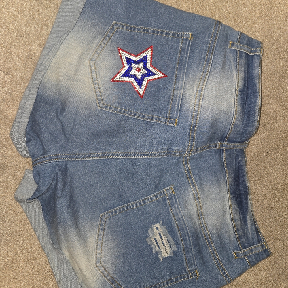 Blue Denim Shorts with Star Patch